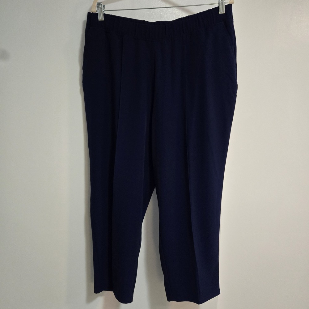 LOGO by Lori Goldstein Sz L Navy Blue Stretch Knit Pull-on Pant Front Seam 34x24